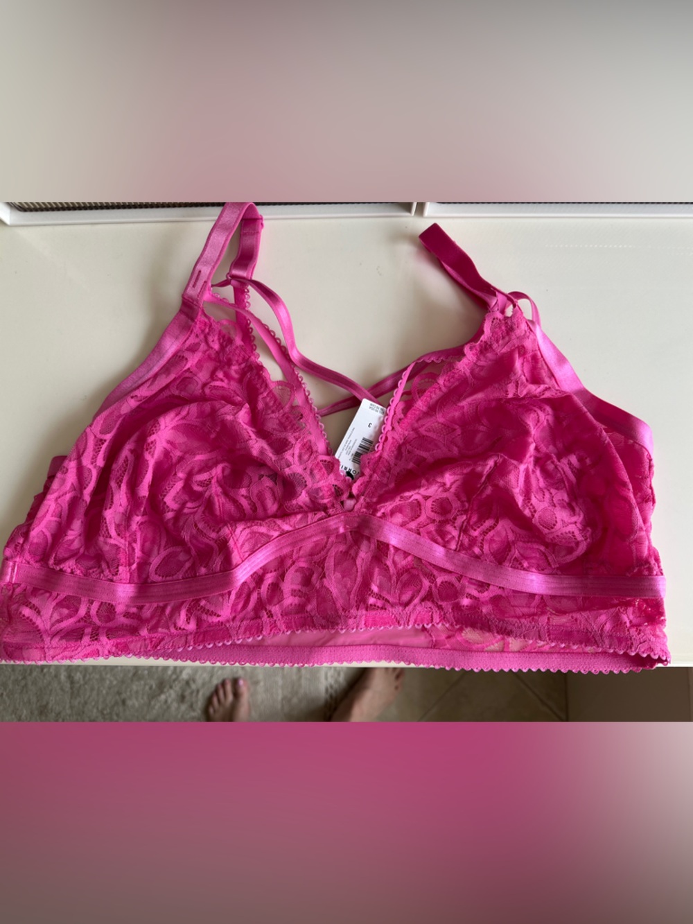 Hot Pink Lace Bralette and Thong Set - Women Intimates
